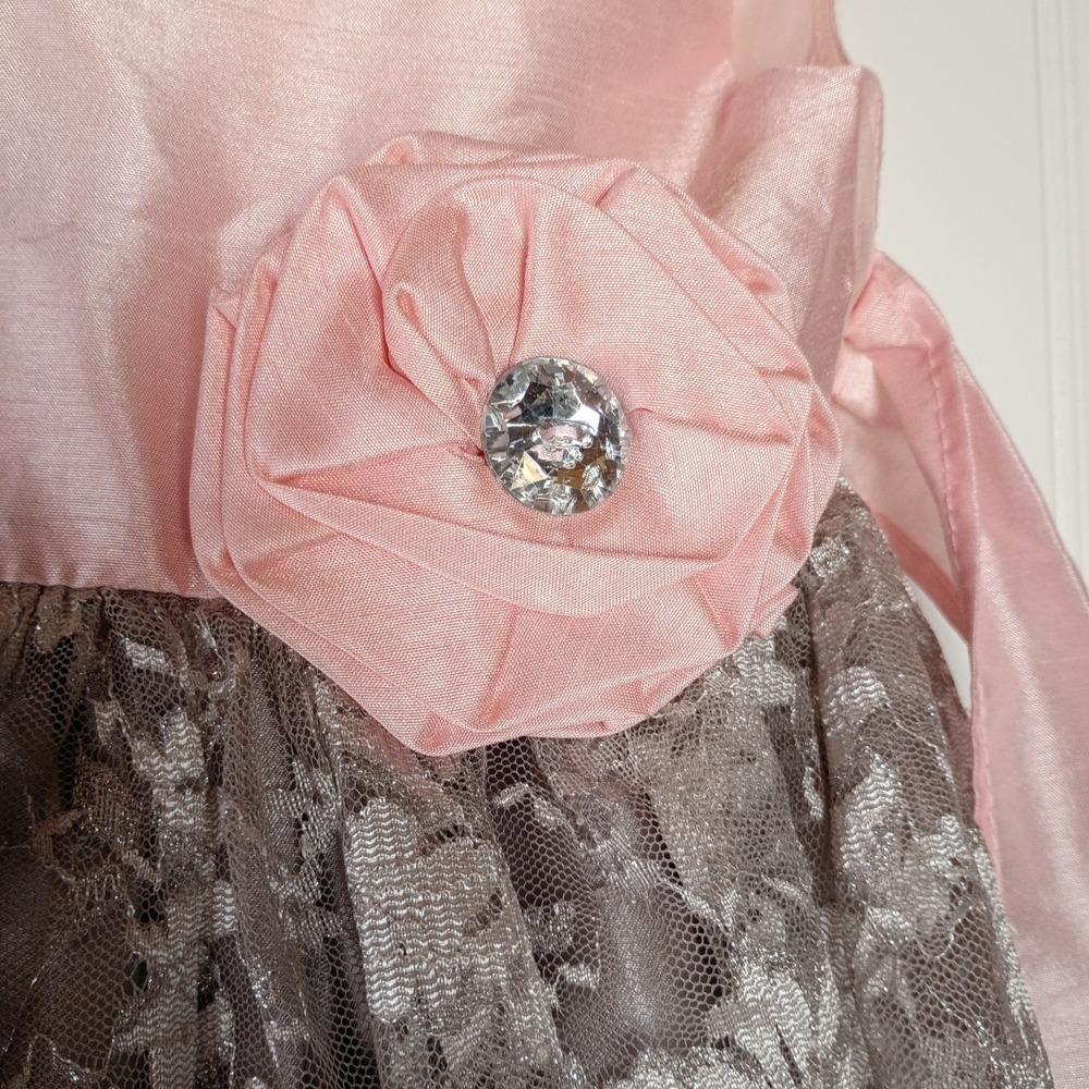SugarPlum Baby Girls Dress 12Months Gray Pink Bow Lace Floral Wedding Sleeveless - Picture 5 of 10